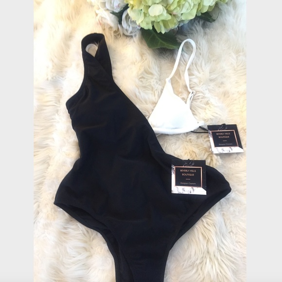 NEW! Ribbed 3 Pc Set Bikini Black & White Swimsuit - Picture 7 of 13